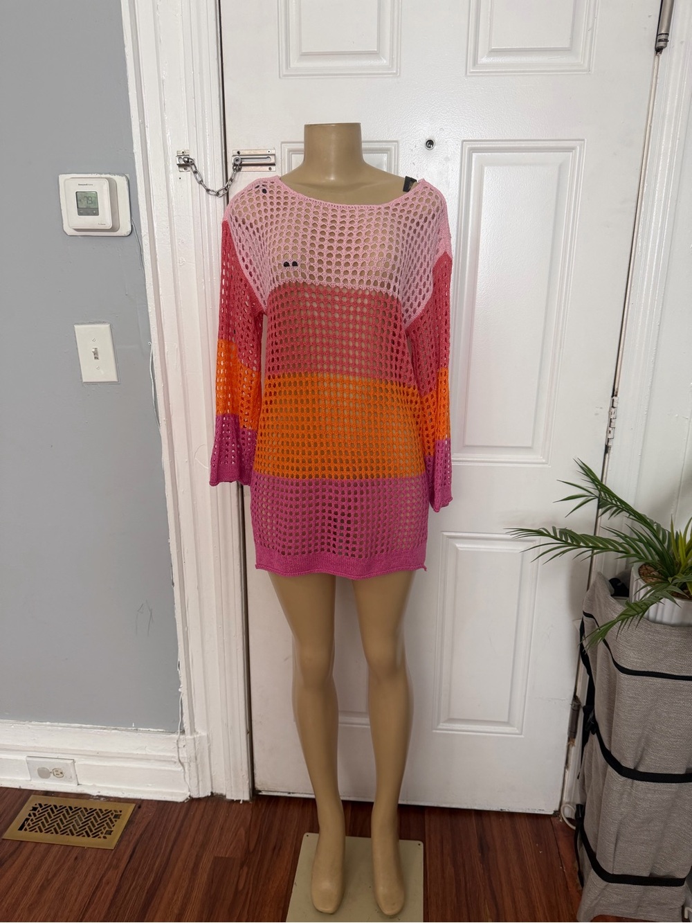 Women’s Pink & Orange Crochet Swim Cover-Up